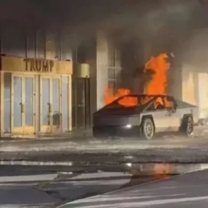 Explosão de carro elétrico da Tesla | Foto: Reprodução, via SBT News
