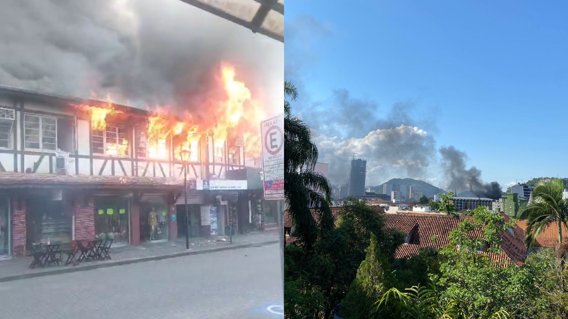 URGENTE: incêndio de grandes proporções atinge loja no centro de Blumenau | Foto: Redes sociais