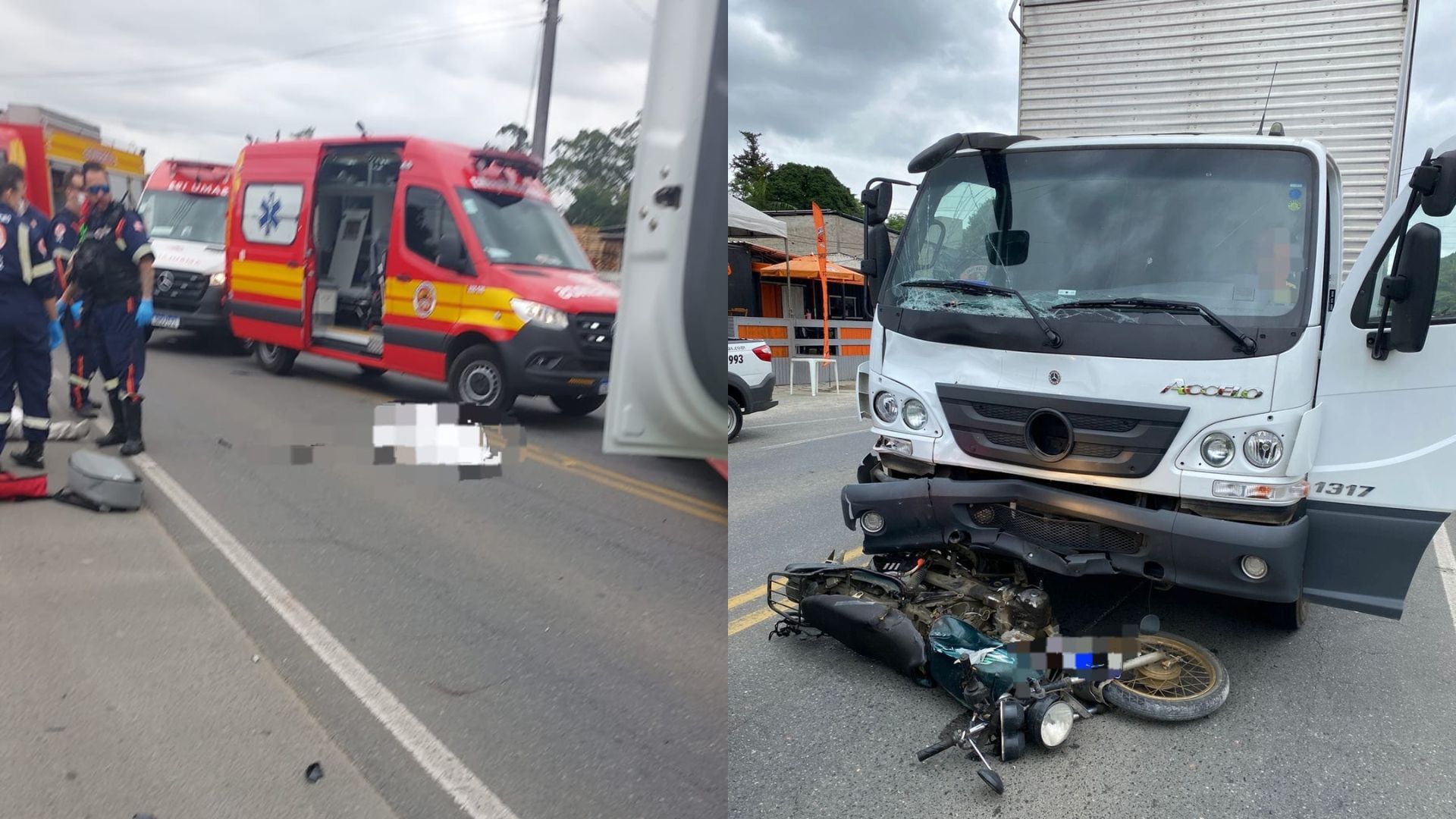 Acidente entre moto e caminhão deixa duas pessoas mortas no Norte de SC