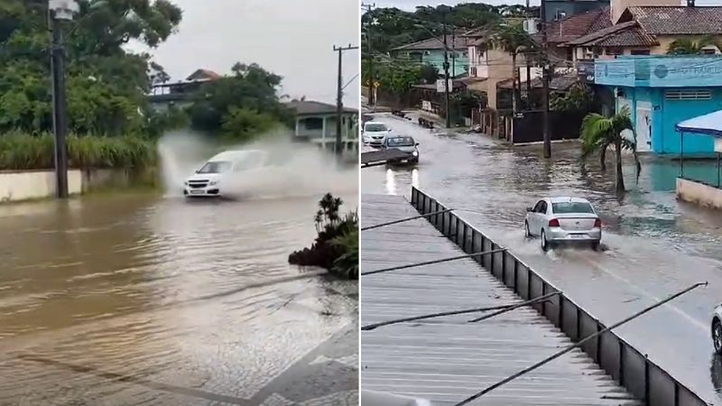 VÍDEOS cidade de SC registra alagamentos após 135 mm de chuva em poucas horas 