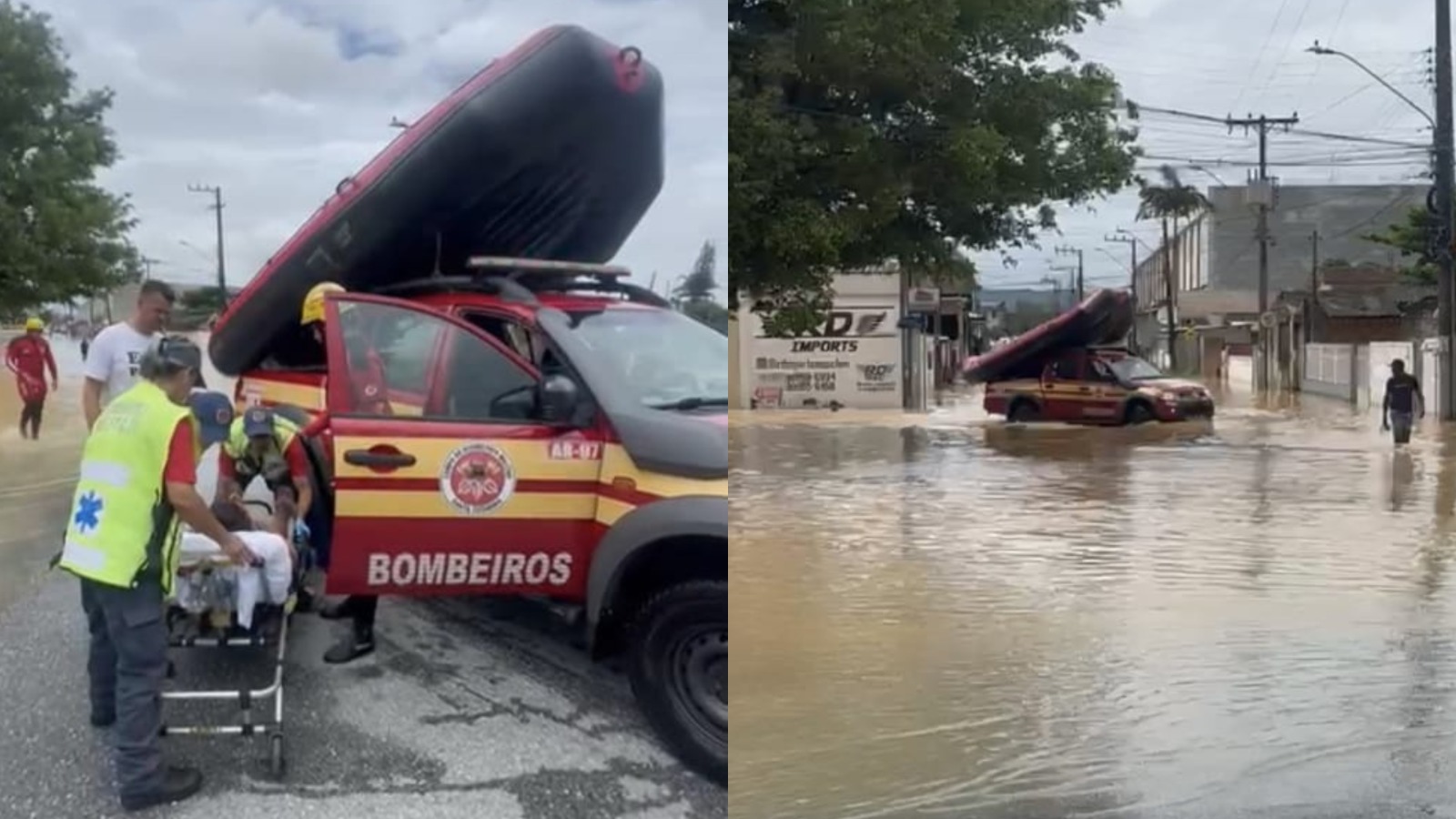 Mulher em trabalho de parto é resgatada em meio aos alagamentos em SC