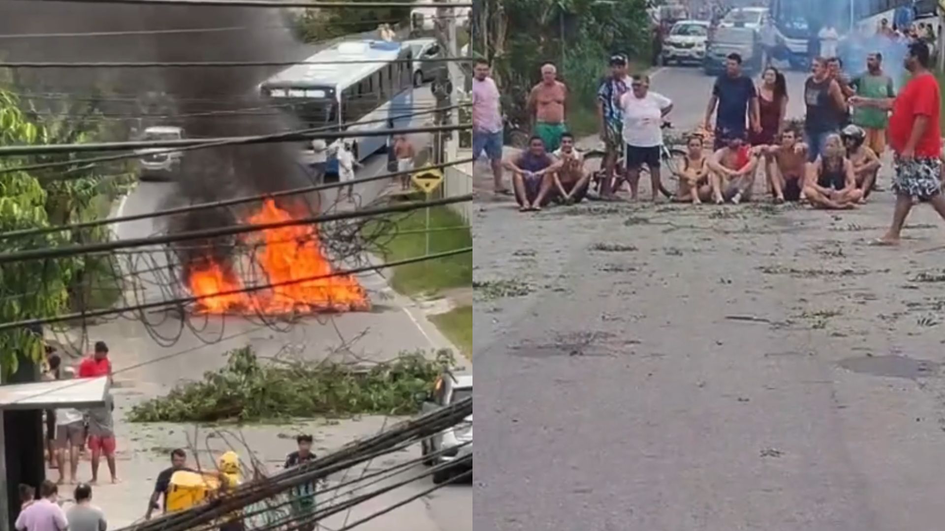 Fogo e barricada: moradores protestam contra falta de energia em Florianópolis | Foto: Cedidas ao SCC10