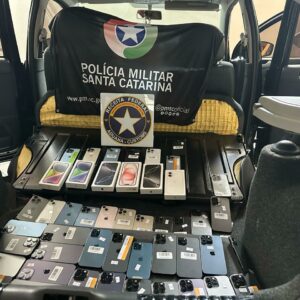 Operação apreende mais de 40 celulares contrabandeados no Oeste de SC. - Foto: PMRV/Reprodução