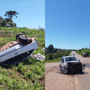 Colisão frontal deixa feridos na BR-470 em Campos Novos | Fotos: 2º BBM