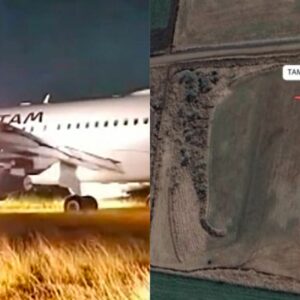 Avião da Latam enfrenta dificuldades e sai da pista em Chapecó | Imagens: reprodução/  AEROIN