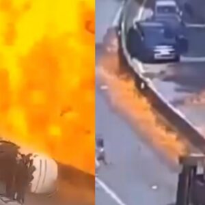 Imagens de outro ângulo mostram o momento exato da explosão na BR-101 | Imagens: cedida/ Agora Floripa