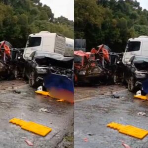 Três pessoas morrem em grave engavetamento com sete veículos na BR-116 | Foto: Reprodução/Redes Sociais.