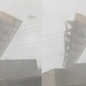 Telhado é arrancado durante vendaval | Imagem: Reprodução/MetSul Meteorologia