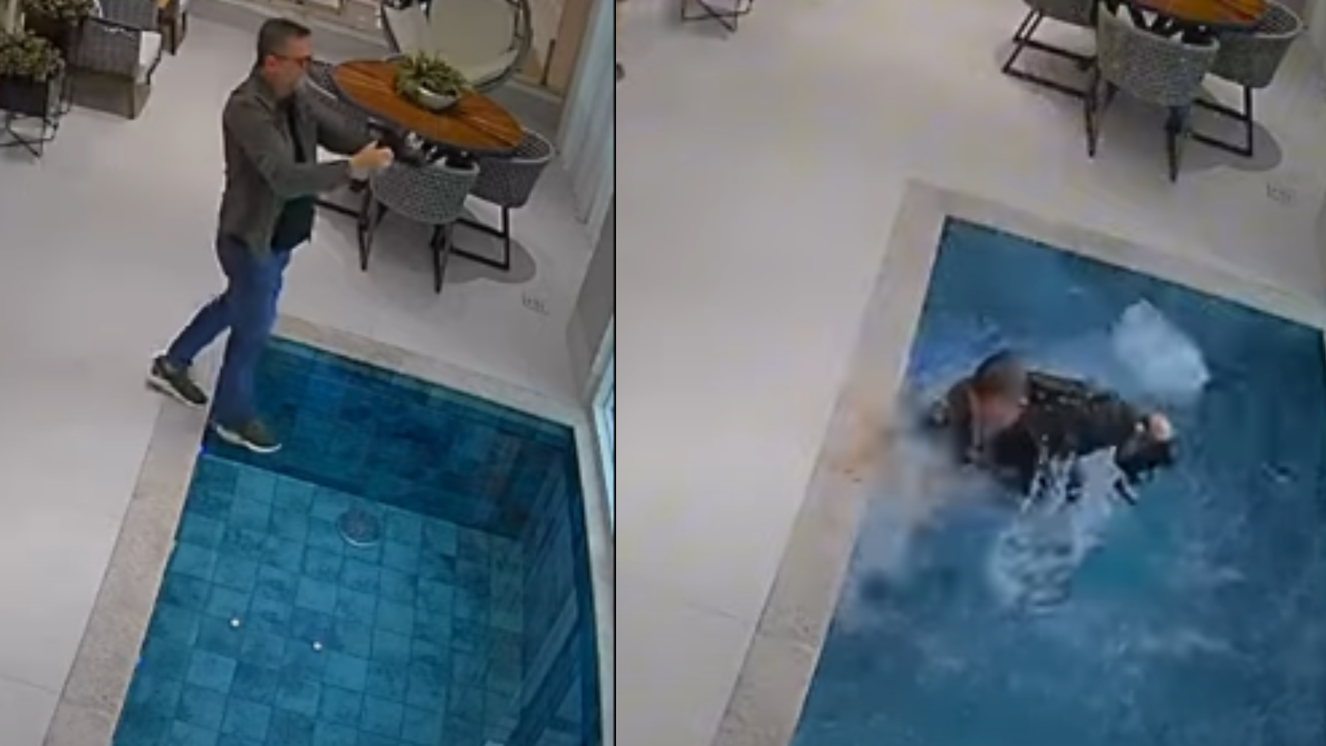 Fotógrafo cai em piscina enquanto filmava apartamento | Foto: Reprodução/Redes Sociais (Jean Guilherme) 
