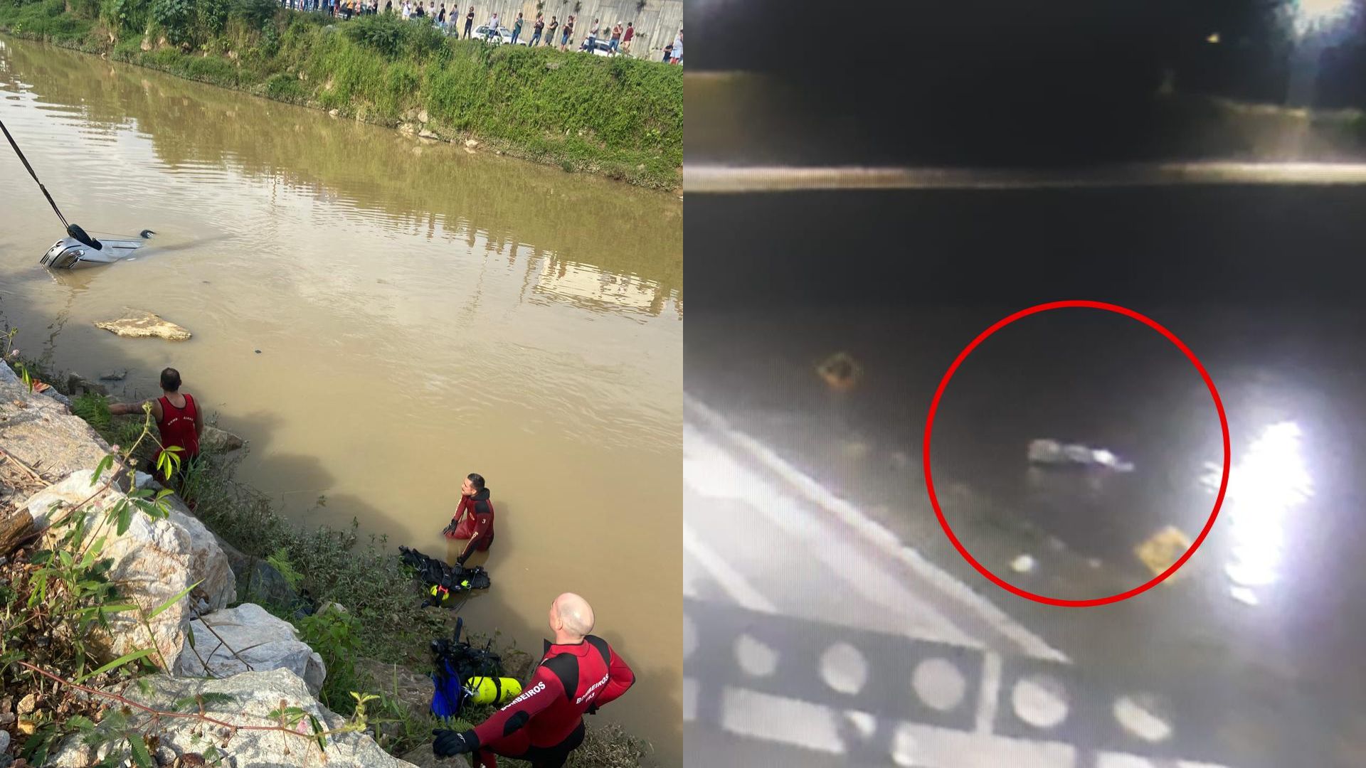 Corpo de mulher é encontrado dentro de carro que caiu no rio em SC | Foto: CBMSC.