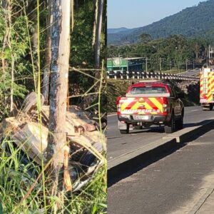 Capotamento violento mata motorista na BR-470 em SC | Foto: Bombeiros Voluntários de Indaial/Reprodução