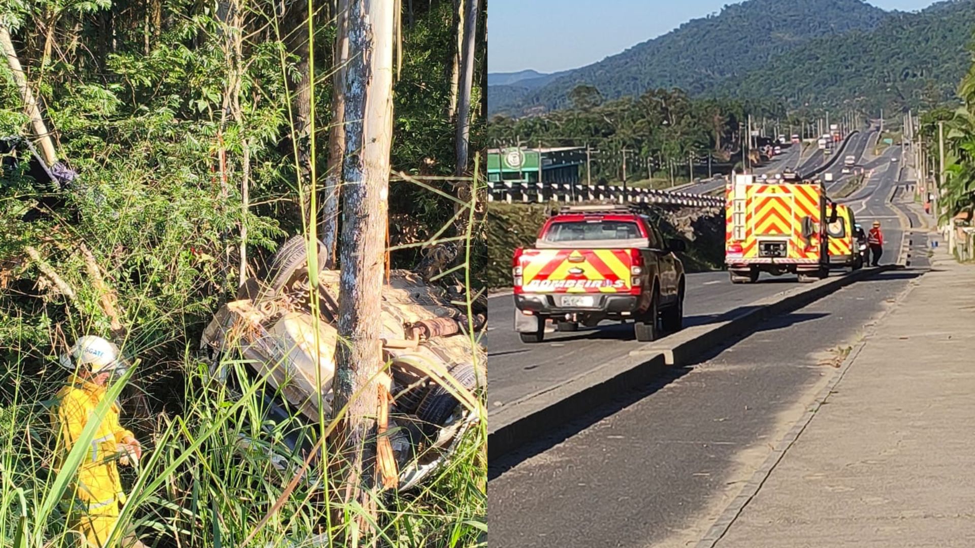 Capotamento violento mata motorista na BR-470 em SC | Foto: Bombeiros Voluntários de Indaial/Reprodução