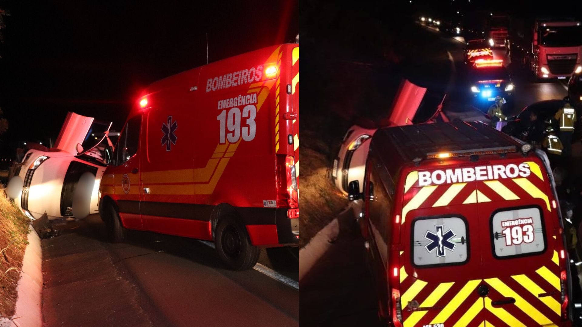Capotamento após colisão deixa quatro feridos leves na BR-282 | Imagem: corpo de bombeiros