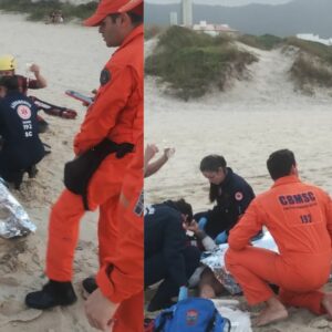 Homem é resgatado do mar após cair durante trilha em Florianópolis | Imagem: corpo de bombeiros
