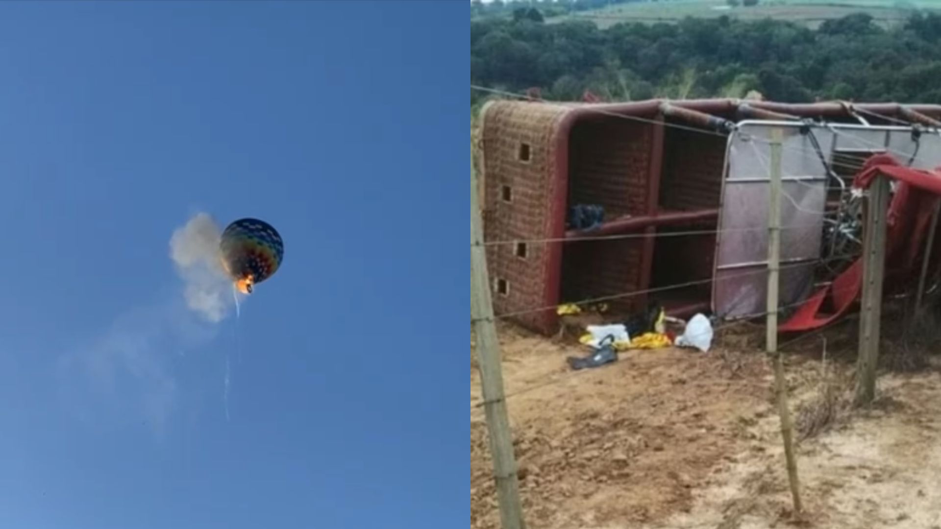 Acidente com balão em SC acontece seis dias após tragédia em SP. – Foto: Imagem da esquerda é de SC, enquanto da direita, de SP
