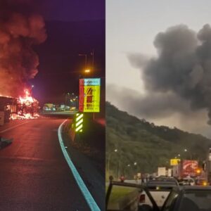 Caminhão tomba e pega fogo na BR-376 entre SC e PR; motorista morreu. - Foto: Reprodução