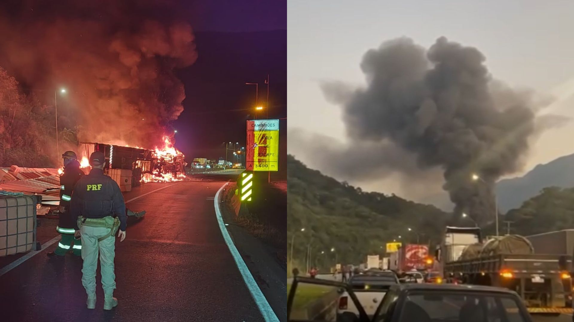 Caminhão tomba e pega fogo na BR-376 entre SC e PR; motorista morreu. – Foto: Reprodução Caminhão tomba e pega fogo na BR-376 entre SC e PR; motorista morreu. – Foto: Reprodução
