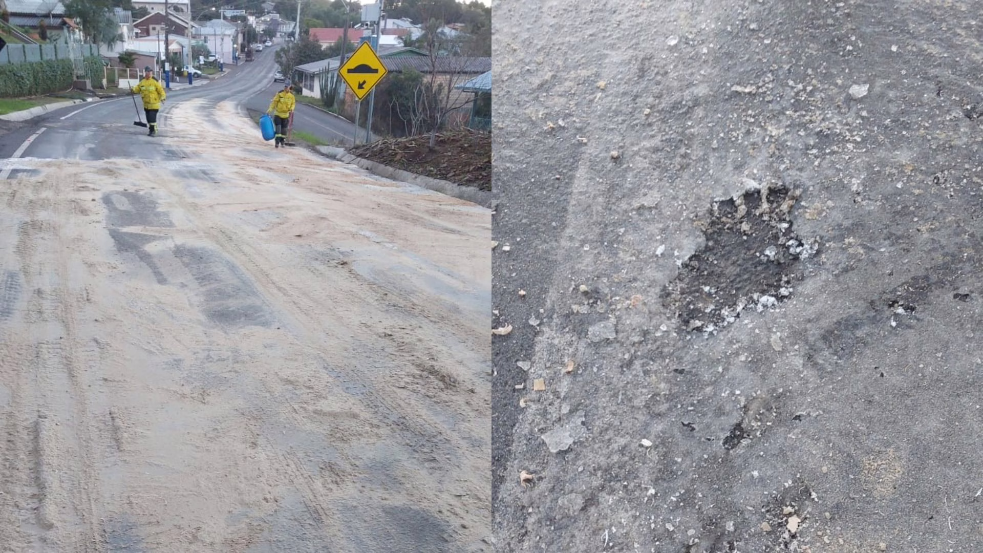 Gelo é registrado na pista da SC-155 e causa risco de acidentes | Imagem: CBMSC/Reprodução
