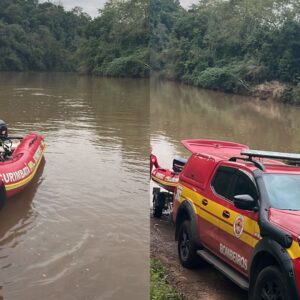 Idoso desaparece após sair de caiaque em rio no Oeste de SC. - Foto: CBMSC/Reprodução