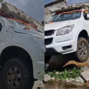 Motorista sofre mal súbito e invade muro de condomínio em Lages | Foto: Amarildo Volpato / Rádio Clube de Lages