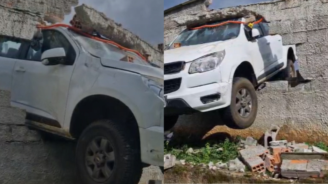 Motorista sofre mal súbito e invade muro de condomínio em Lages | Foto: Amarildo Volpato / Rádio Clube de Lages