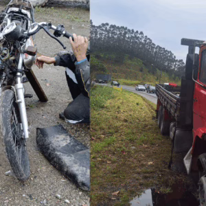 Motociclista sem CNH fica gravemente ferido após ultrapassagem proibida em rodovia de SC - Imagem: PMRv