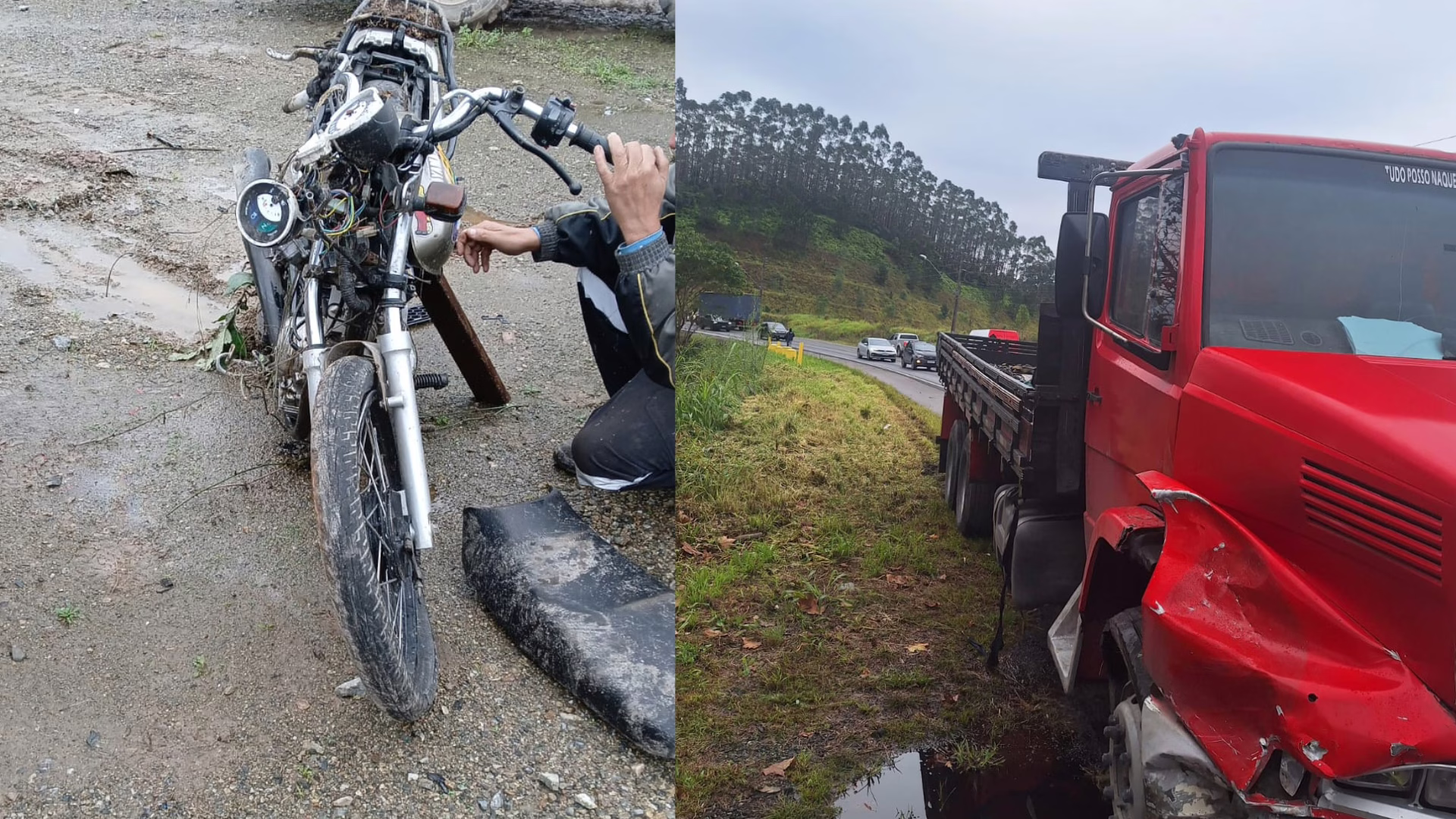 Motociclista sem CNH fica gravemente ferido após ultrapassagem proibida em rodovia de SC – Imagem: PMRv