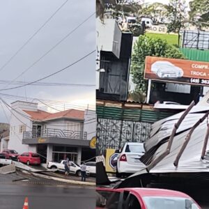 Vendaval derruba postes e destelha casas em São Miguel do Oeste. - Foto: Defesa Civil/Reprodução
