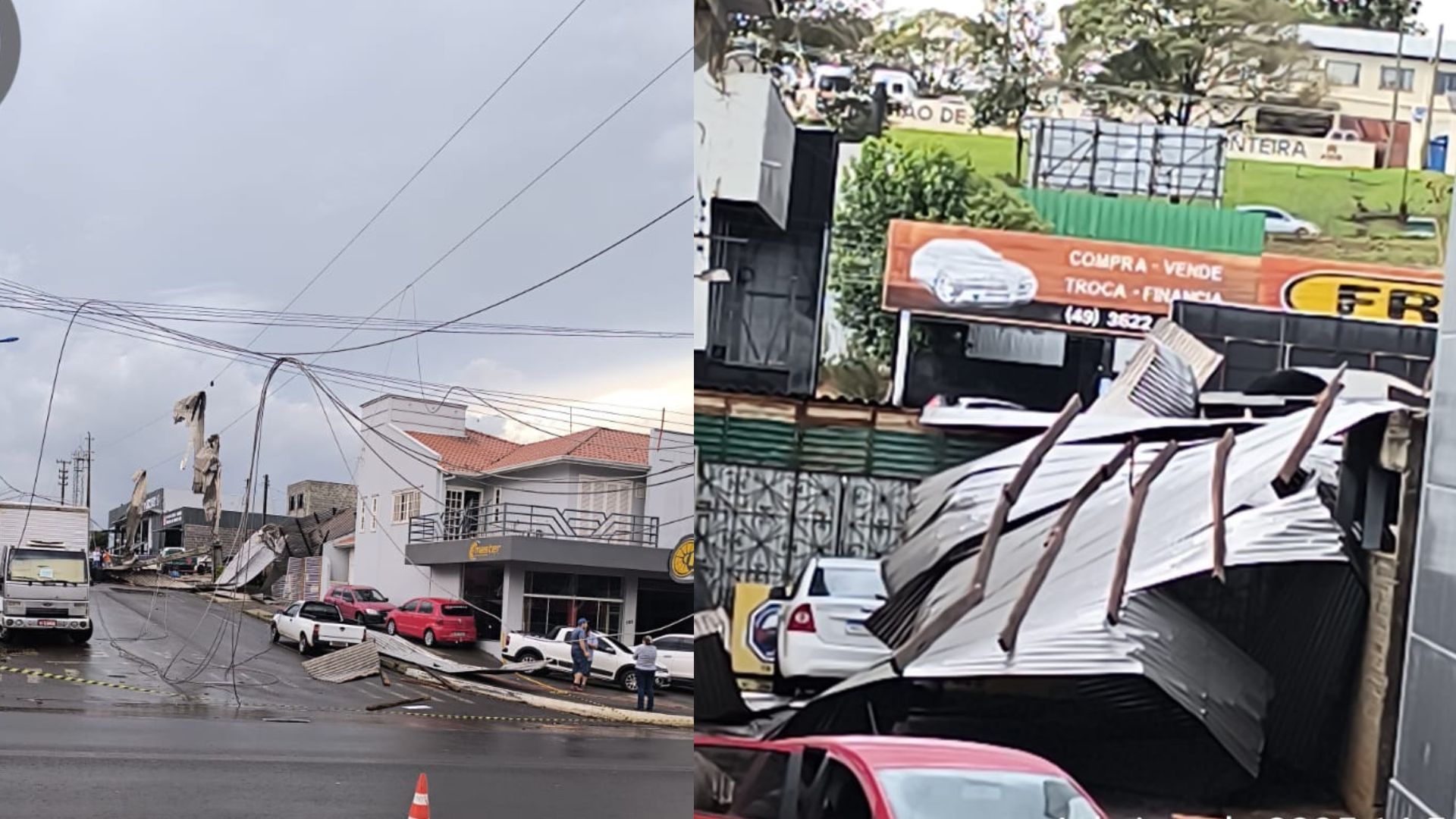 Vendaval derruba postes e destelha casas em São Miguel do Oeste. – Foto: Defesa Civil/Reprodução