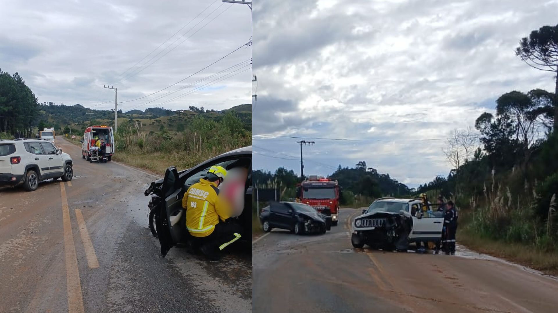 Colisão frontal deixa dois feridos em Rancho Queimado | Imagem: corpo de bombeiros