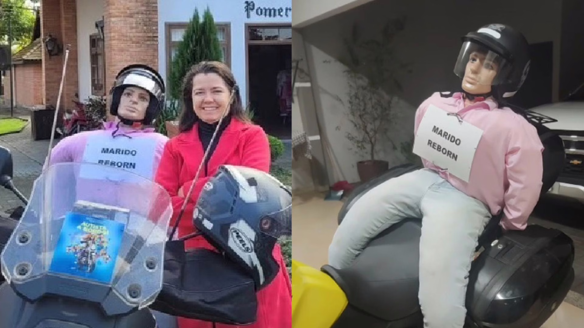 Mulher percorre mais de 2 mil km de moto com ‘marido reborn’ e viraliza nas redes – Imagem: reprodução/ Massa