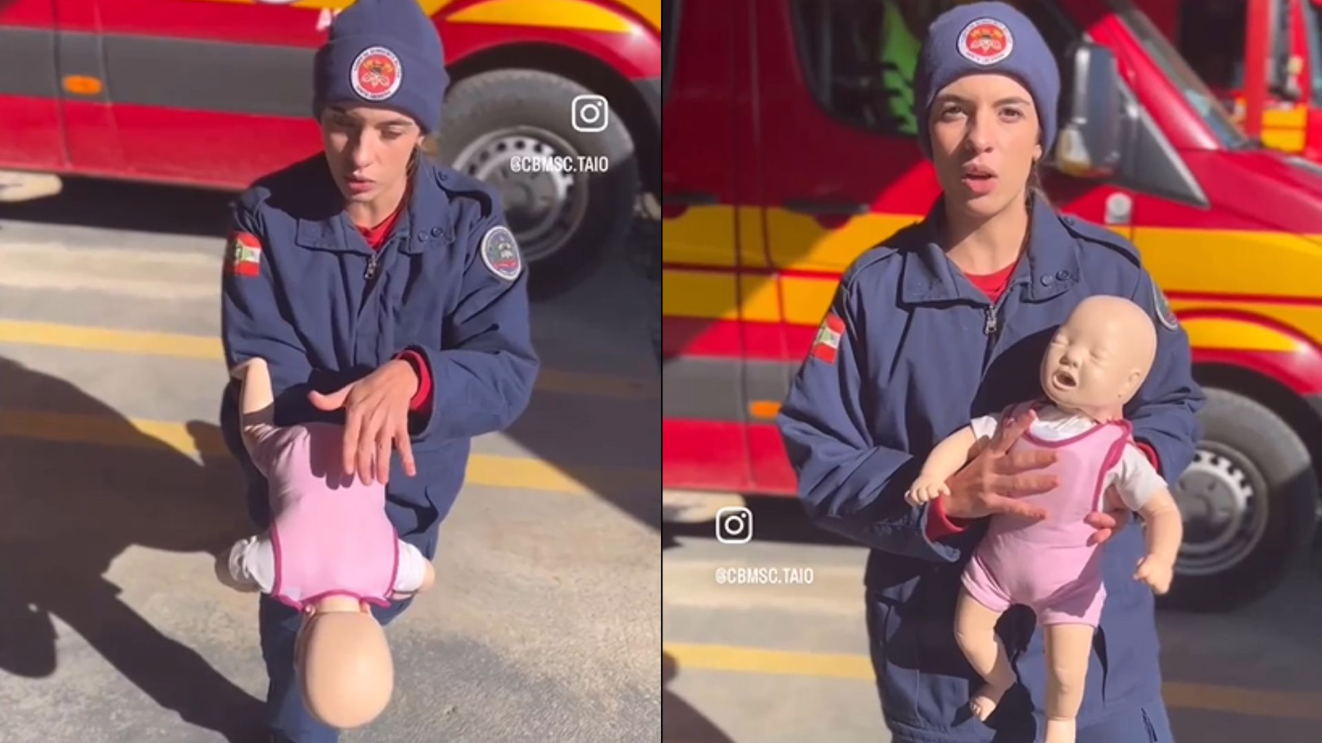 Vídeo mostra como desengasgar um bebê em 1 minuto; saiba o que fazer | Foto: Reprodução/CBMSC.
