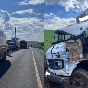 Colisão entre caminhões deixa um ferido no Oeste catarinense | Foto: CBMSC.