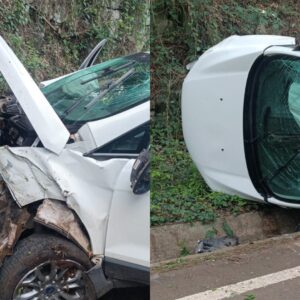 Idosa fica ferida após carro capotar na SC-305 Imagem: corpo de bombeiros 