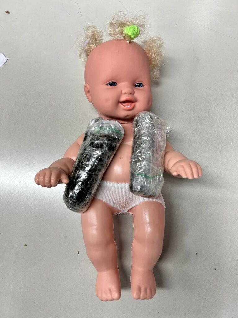 Os policiais encontraram haxixe escondido dentro da boneca. - Foto: PCSC/Reprodução