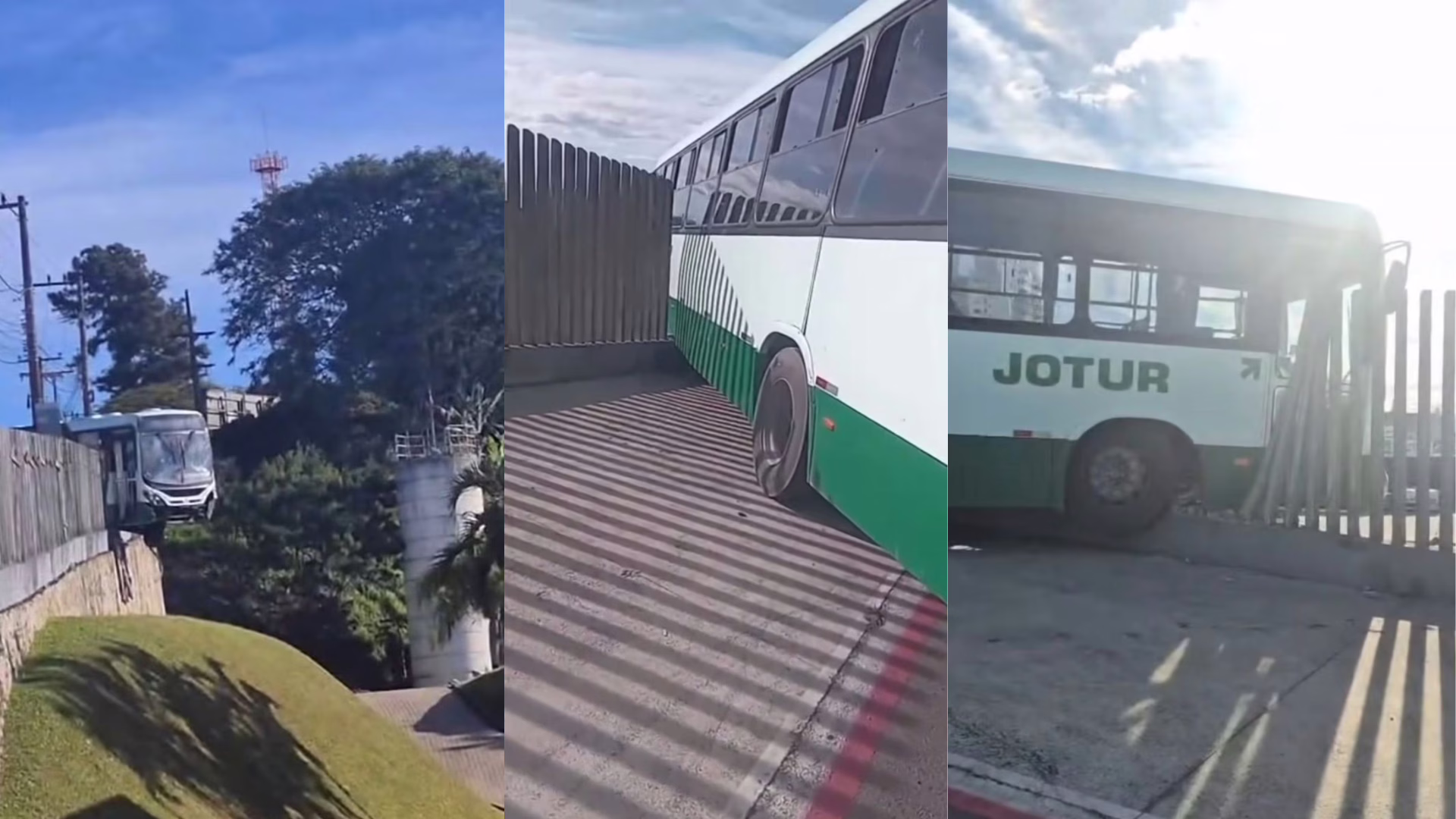 VÍDEO: Ônibus fica pendurado após briga entre passageiro e motorista em Florianópolis