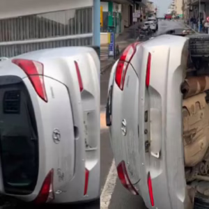 Carro Capota e motorista é socorrida com ferimentos leves em Lages | Foto: Schaina Marcon/Rádio Clube de Lages