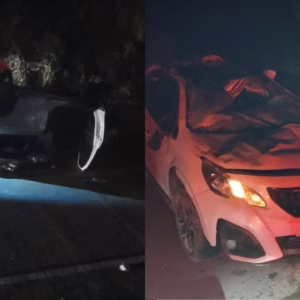 Carro capota na SC-114 e deixa mulher com ferimentos leves em Palmeira | Foto: 5 BBM/PMRv Palmeira