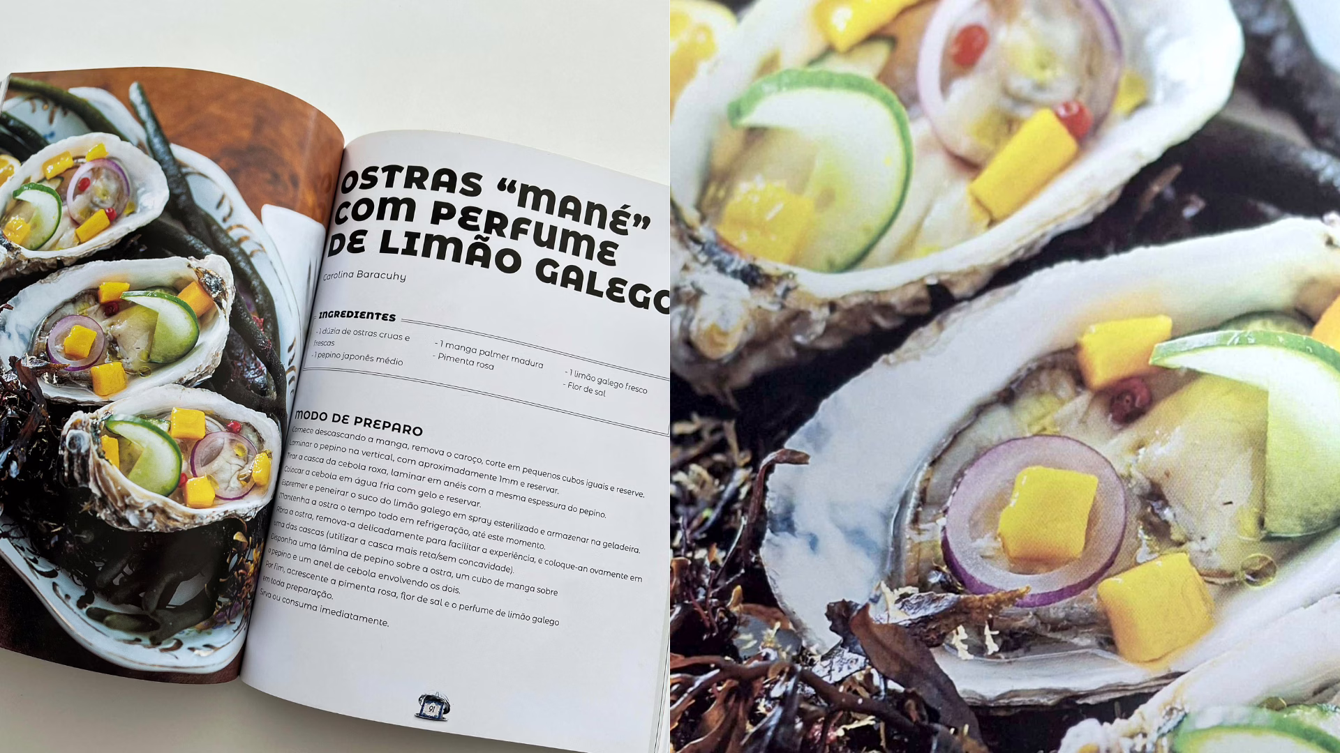 Receita de ostras ‘mané’ com perfume de limão galego | Foto: Reprodução/Livro Florianópolis Cidade Criativa da Gastronomia