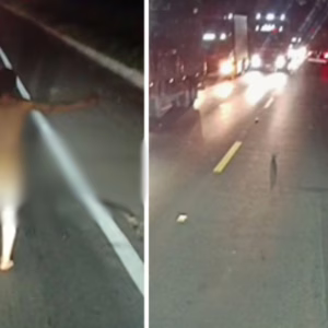 Engatinhando, homem nu causa tumulto em rodovia de SC; assista - Imagem: reprodução