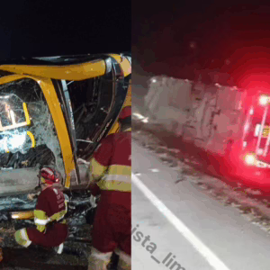 Capotamento de ônibus na BR-101 em SC deixa um morto e vários feridos - Imagens: reprodução