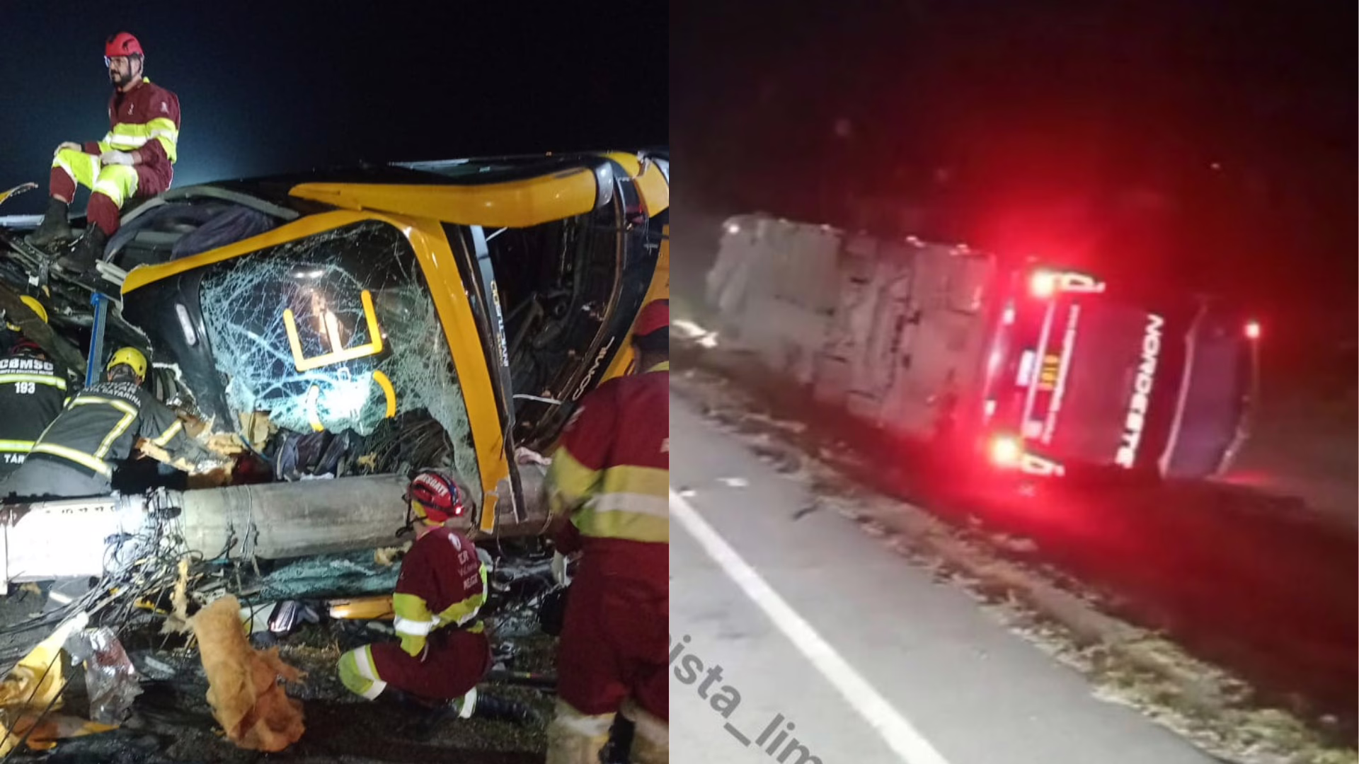 Capotamento de ônibus na BR-101 em SC deixa um morto e vários feridos – Imagens: reprodução
