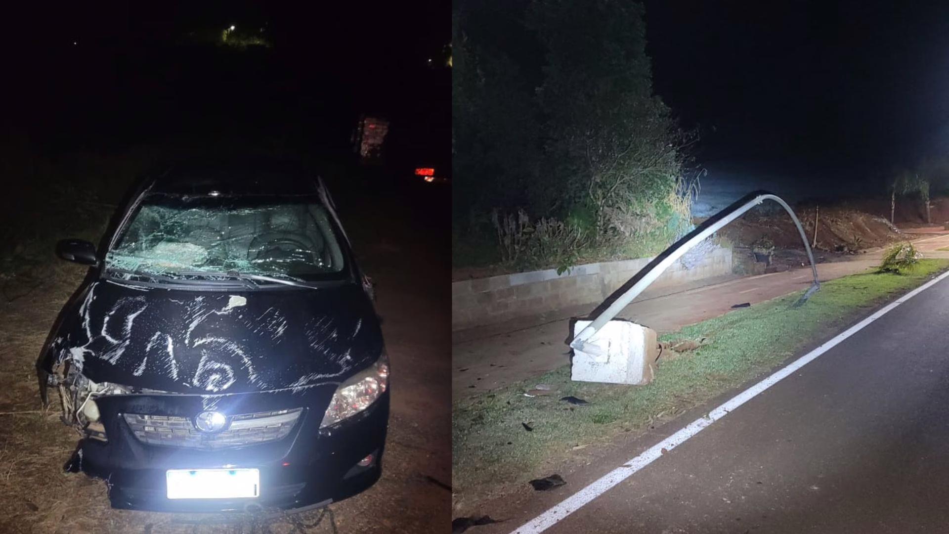 Carro colide com poste e tomba em rodovia de SC; motorista fugiu do local –  Imagem: PMRv