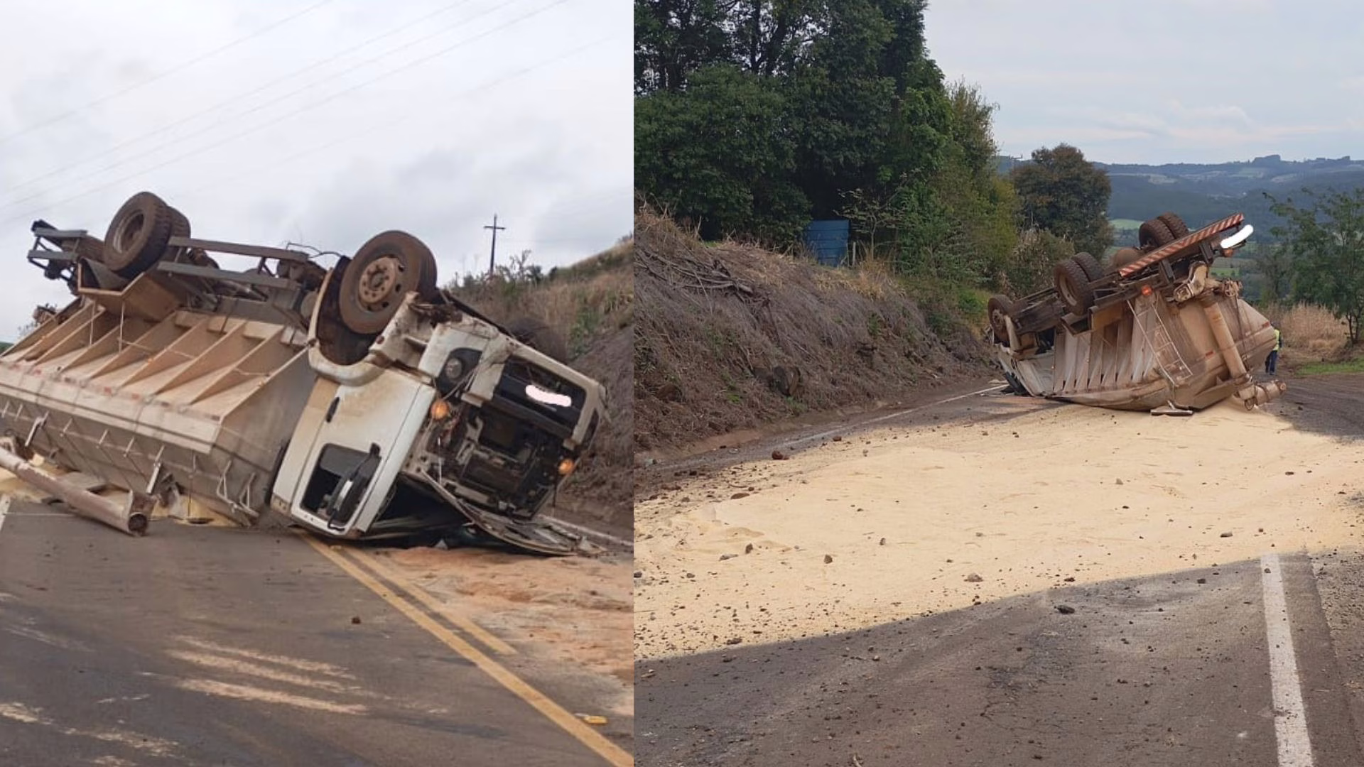 Motorista morre após caminhão sair da pista e capotar no Oeste de SC – Imagem; reprodução/ CBMSC