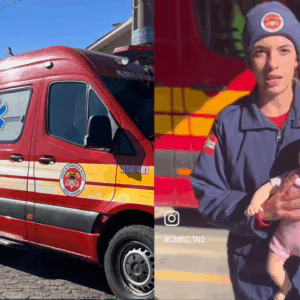 Recém-nascido é socorrido por bombeiros após engasgar com leite materno em Urubici | Foto 01: Isabela Reche/Rádio Clube de Lages/ Foto 02: 5º BBM