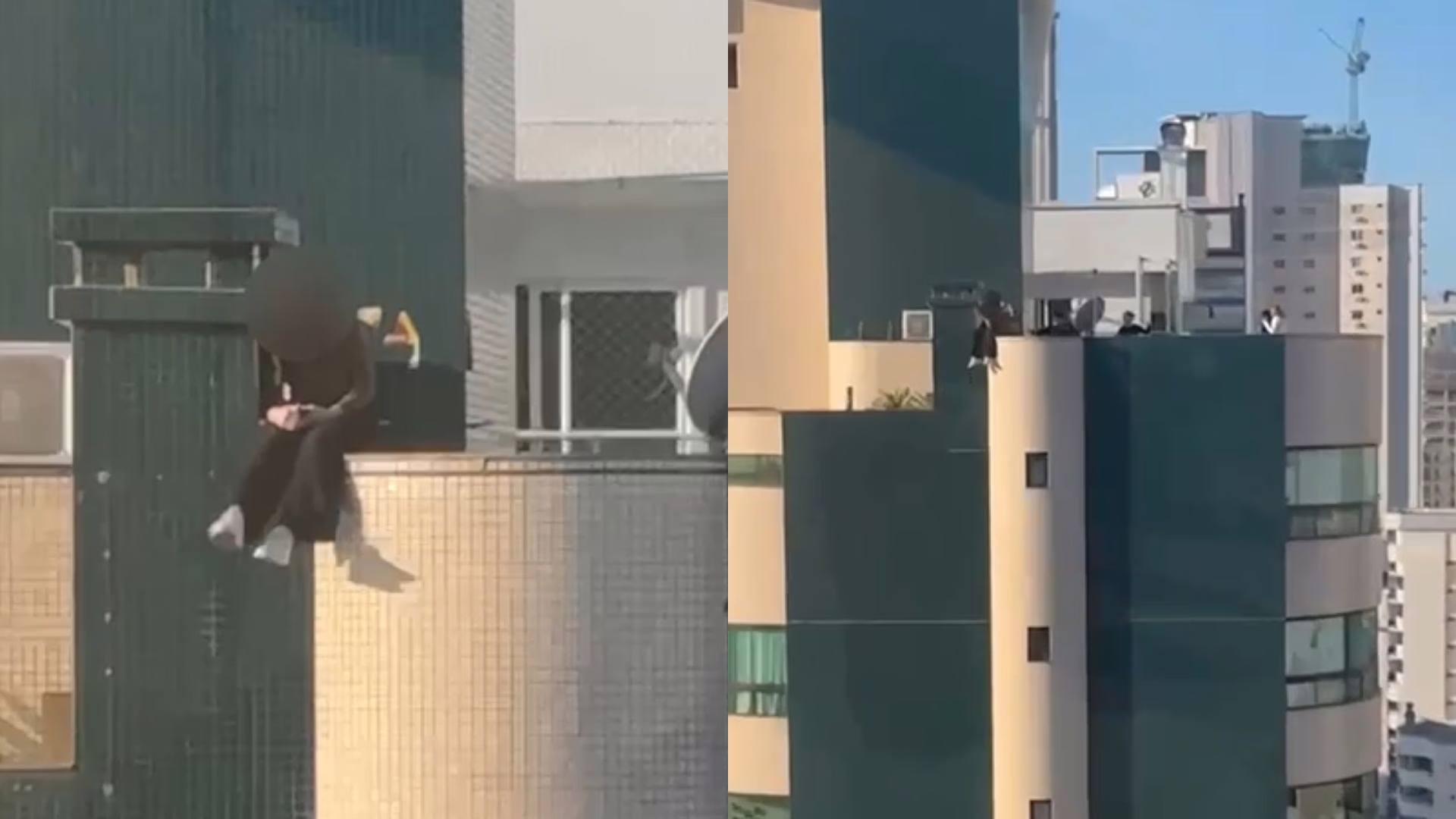 Vídeo mostra adolescente sentada em parapeito de prédio em BC. – Foto: Reprodução