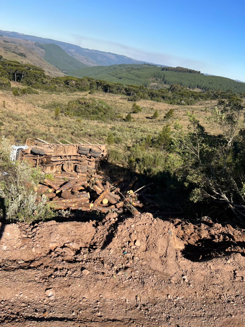 Motorista morre após caminhão cair em ribanceira na Serra de SC. - Foto: CBMSC/Reprodução