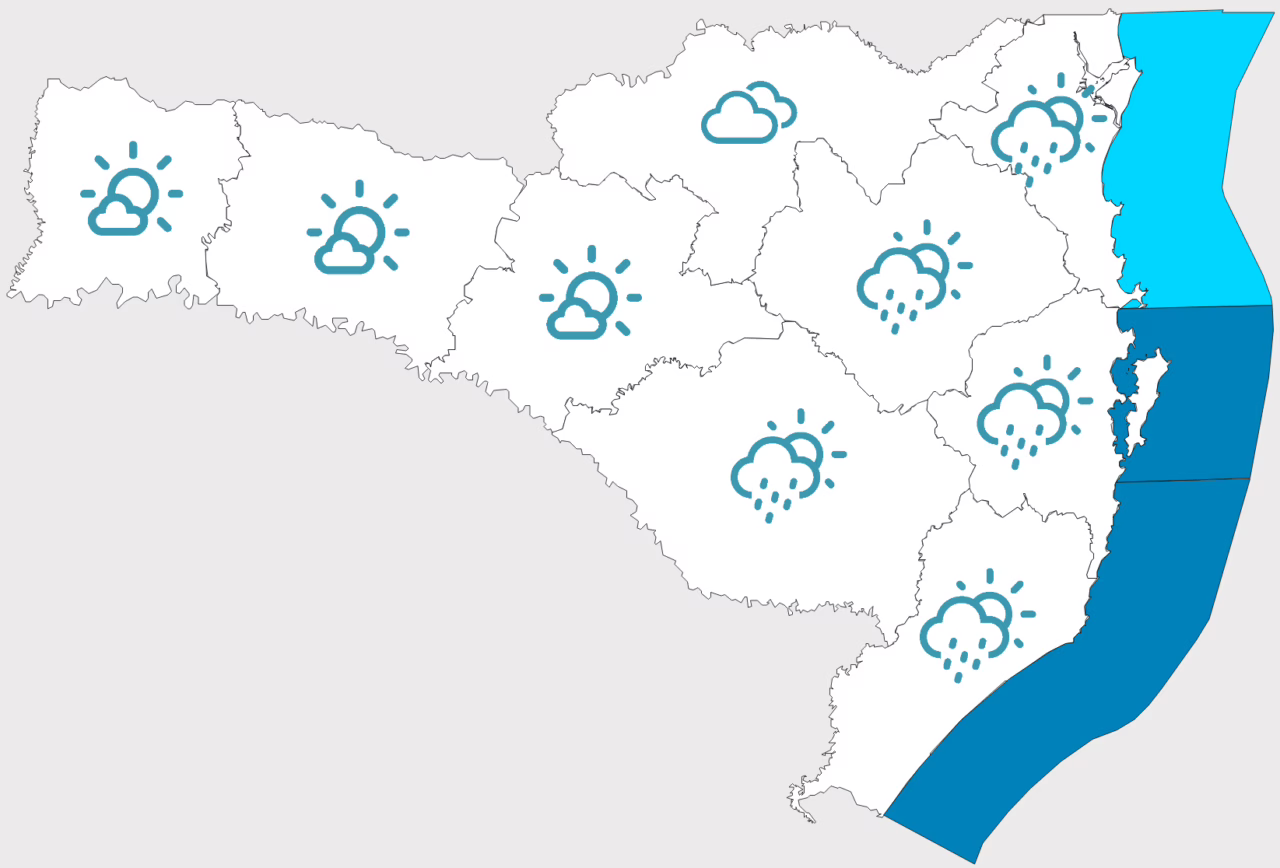 O tempo em SC neste sábado (16). - Foto: Defesa Civil SC/Reprodução