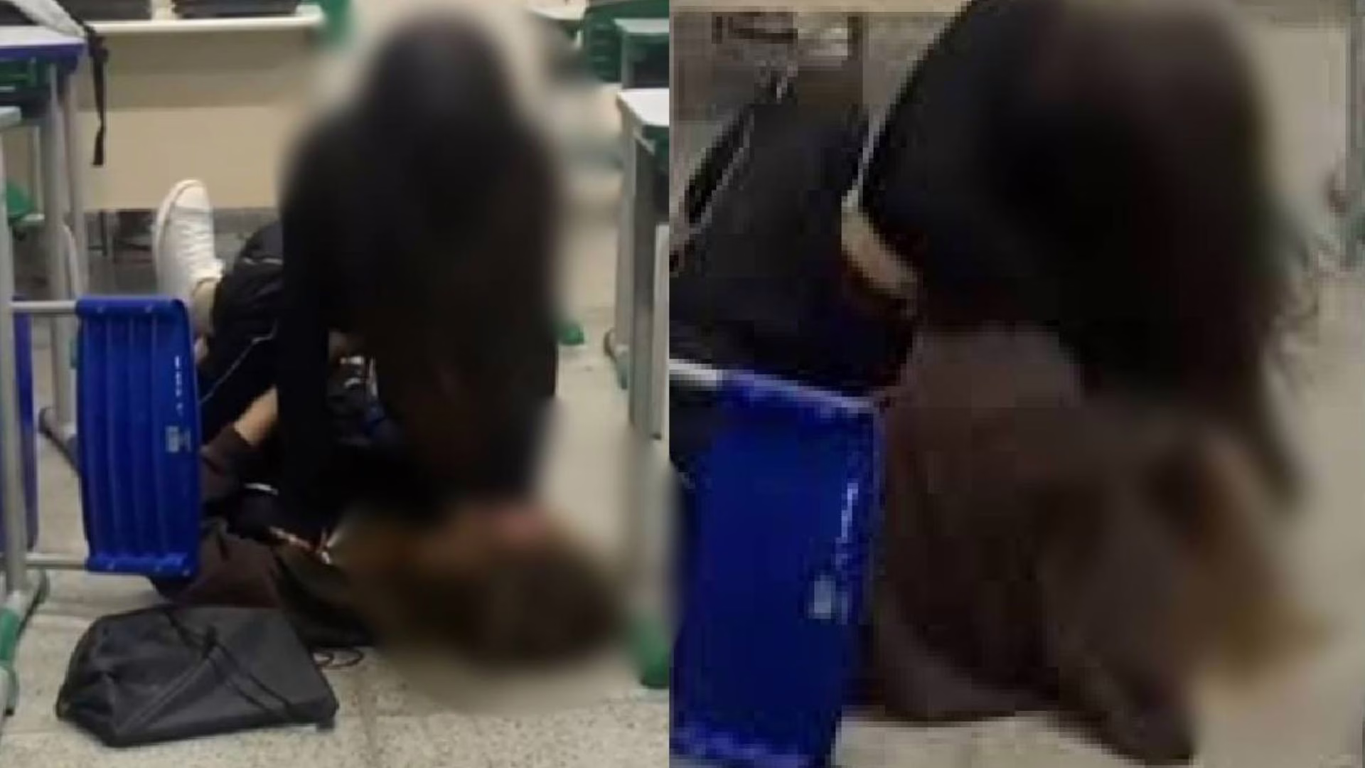 Vídeo registra momento em que aluna leva tesouradas na cabeça durante briga em sala de aula – Imagem:  reprodução/ Massa