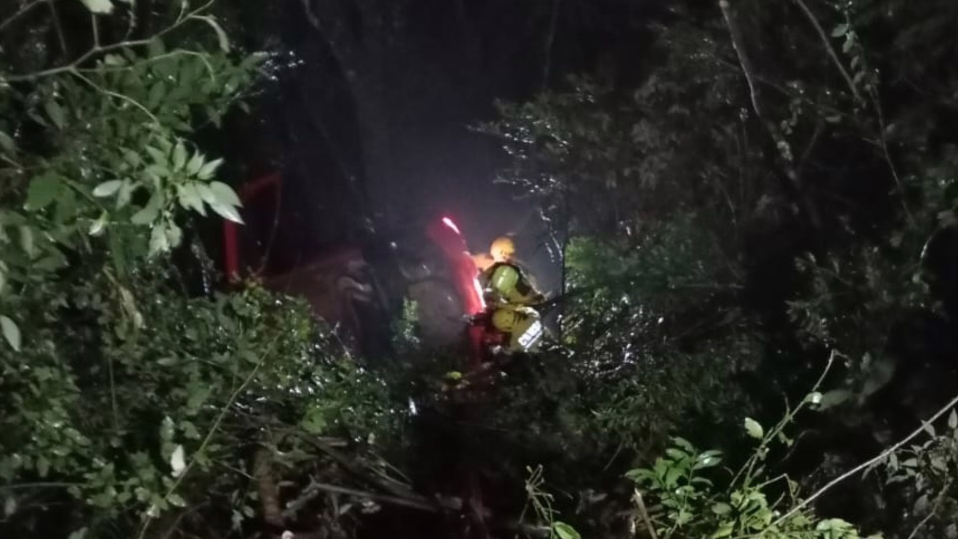 Idoso é resgatado após carro capotar e cair em ribanceira de 30 metros na SC-283 – Imagem: reprodução/ CBMSC